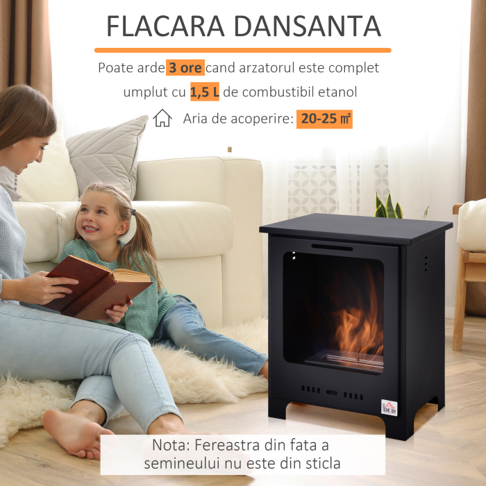  semineu pe Bioetanol 1.5L din Otel, Fara Cos, Negru, 40 x 30 x 50 cm [4]