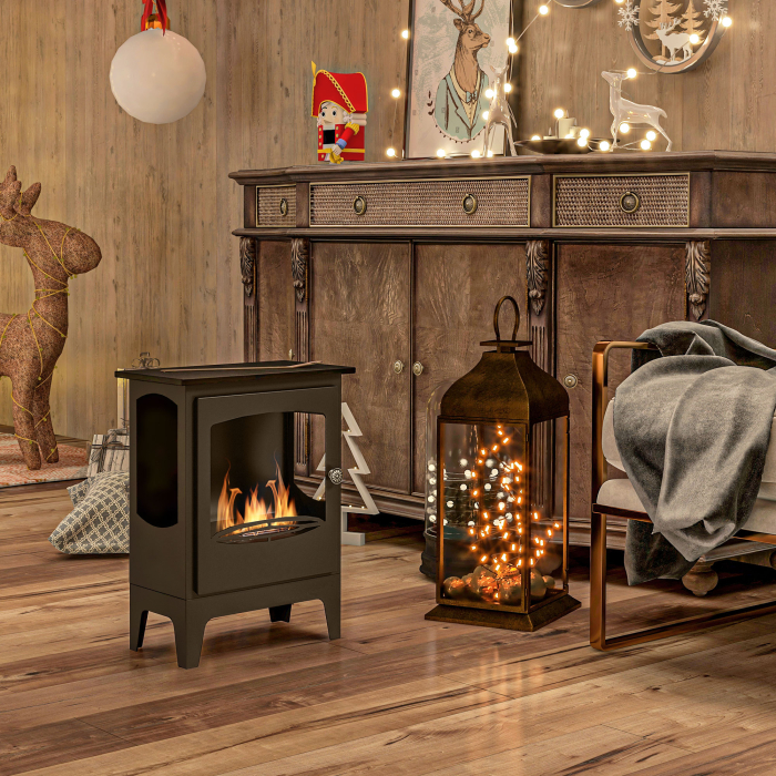  semineu pe Bioetanol, Biosemineu cu Arzator de 1,2L pentru 3 Ore Durata de Ardere, 36x26x54 cm, Negru [2]