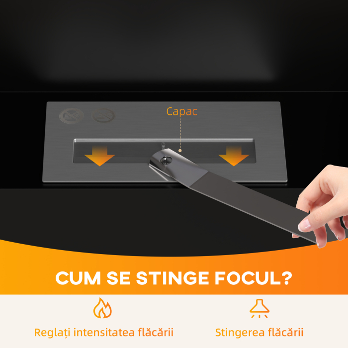  semineu pe Bioetanol de 0,9L pentru Durata de 3,3 ore, Biosemineu incastrabil din Otel si Sticla, 100x15x54 cm, Negru [5]