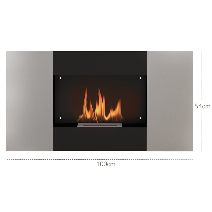  semineu pe Bioetanol de 0,9L pentru Durata de 3,3 ore, Biosemineu incastrabil din Otel si Sticla, 100x15x54 cm, Negru [3]