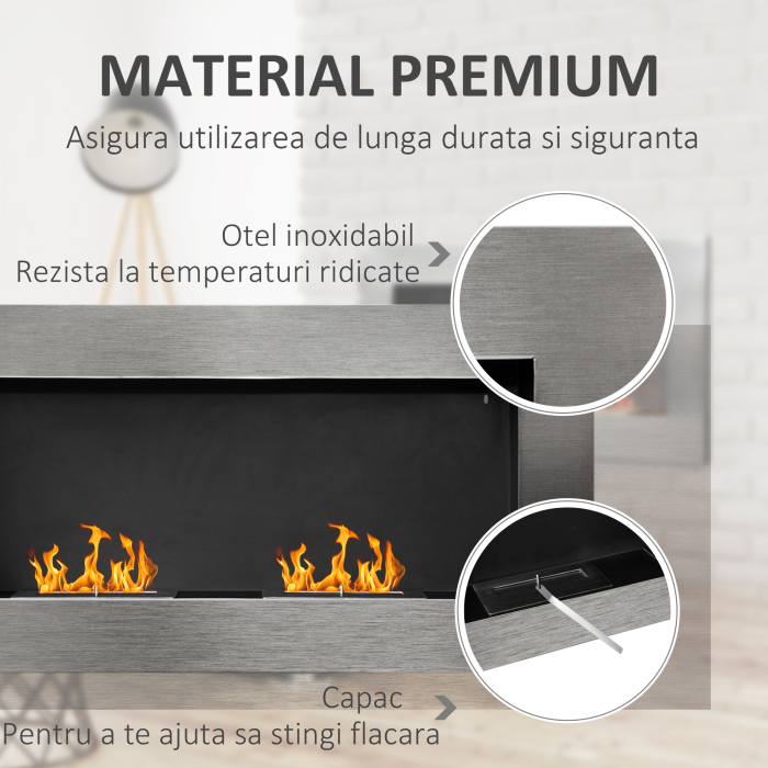  semineu pe Bioetanol Inox 110×54×14 cm cu 2 Arzatoare, Capacitate 1.5L, semineu Ecologic Suspendat pentru Interior [7]