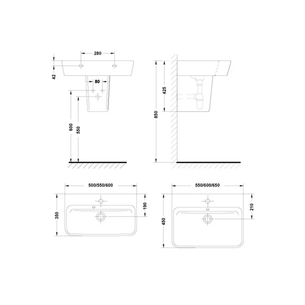 Semipiedestal pentru lavoar Gala Emma Square alb lucios [3]