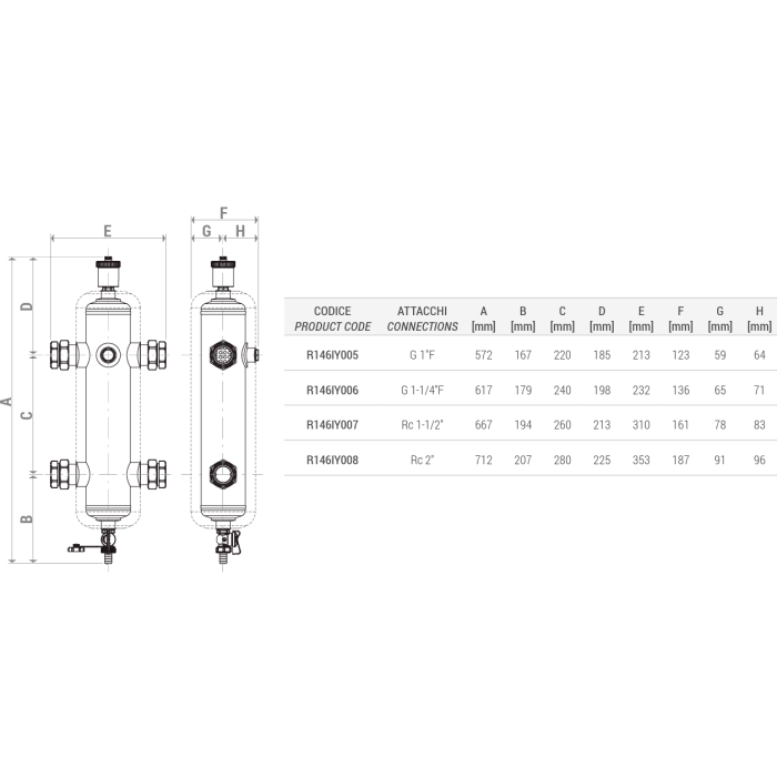 Separator hidraulic Giacomini R146IY005, G 1", 2.3 m³/h, izolatie, functie de eliminare impuritati, aerisire automata [4]