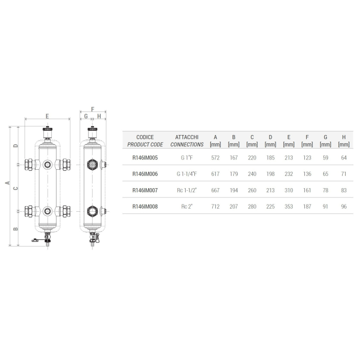 Separator hidraulic magnetic multifunctional Giacomini R146IM007, cu racorduri filetate RC 1" 1/2, max. 6 m³/h, 4.5 l [5]