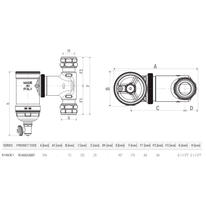 Separator magnetic de impuritati Giacomini R146CKX007, 1 1/2", cu racorduri cu piulita rotativa [3]
