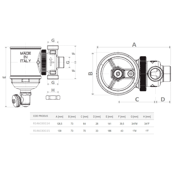 Separator magnetic de impuritati Giacomini R146CKX114, orientabil, 3/4", pentru instalatii de incalzire si racire [2]