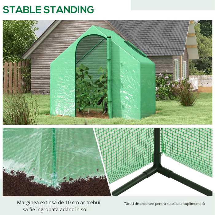  Sera Cabina Portabila 6' x 3' x 6', Folie PE, Sera de Gradina cu Cadru de Otel, Usa cu Fermoar, Aerisire Superioara, pentru Flori, Legume, Puieti, Plante Tropicale, Verde [6]