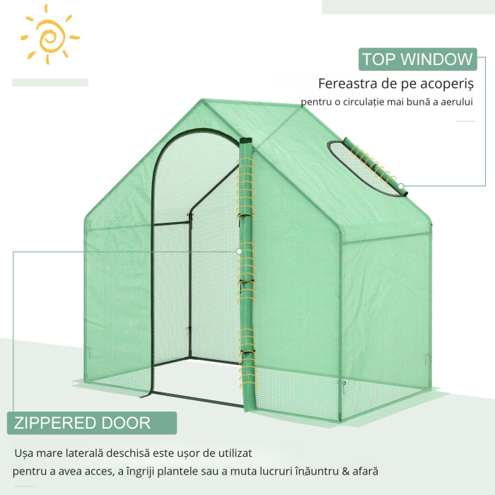  Sera Cabina Portabila 6' x 3' x 6', Folie PE, Sera de Gradina cu Cadru de Otel, Usa cu Fermoar, Aerisire Superioara, pentru Flori, Legume, Puieti, Plante Tropicale, Verde [5]