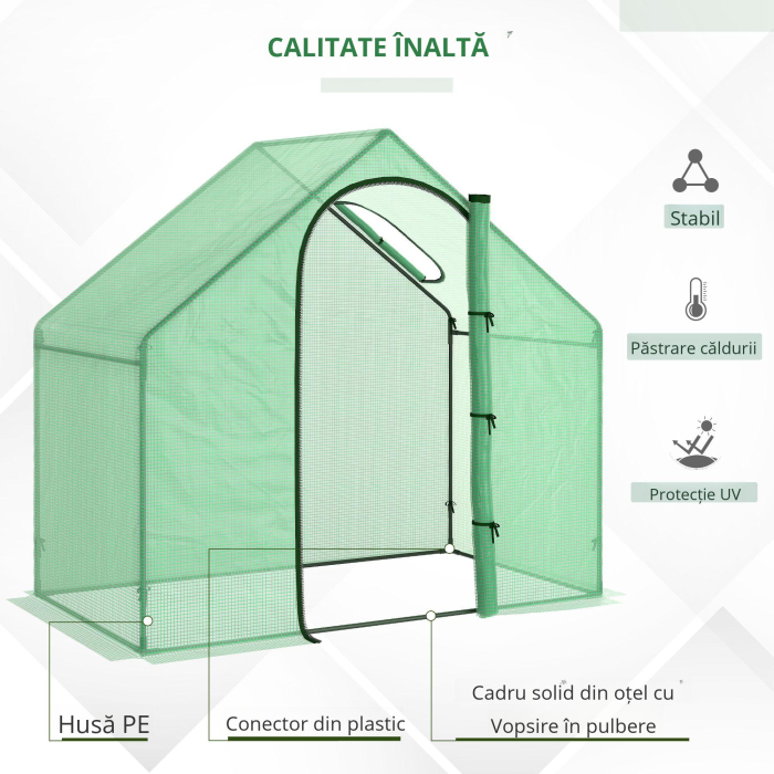  Sera Cabina Portabila 6' x 3' x 6', Folie PE, Sera de Gradina cu Cadru de Otel, Usa cu Fermoar, Aerisire Superioara, pentru Flori, Legume, Puieti, Plante Tropicale, Verde [4]