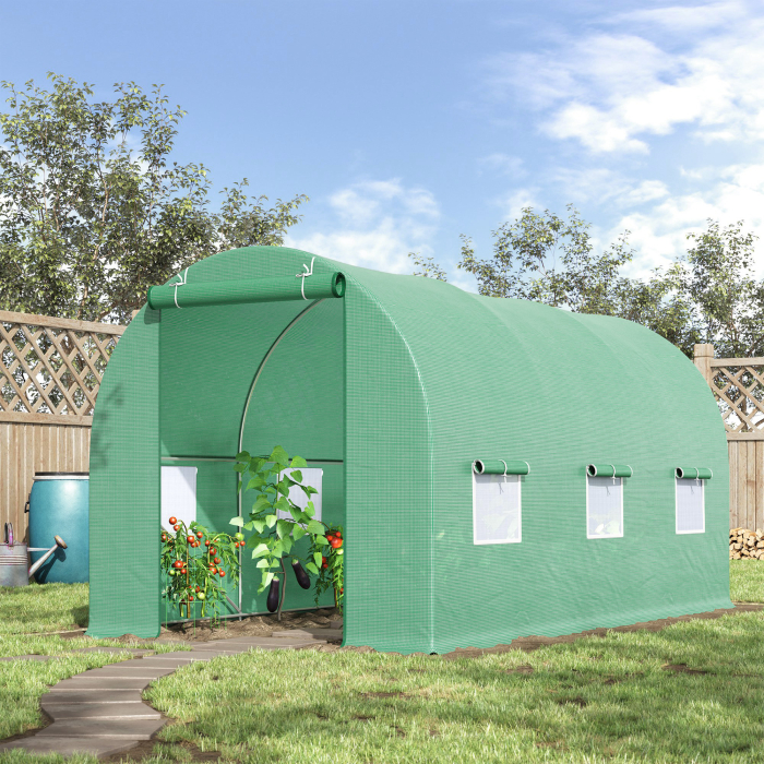  Sera cu Acoperis Rotunjit din PE, 4,5x2x2 m, Verde [2]