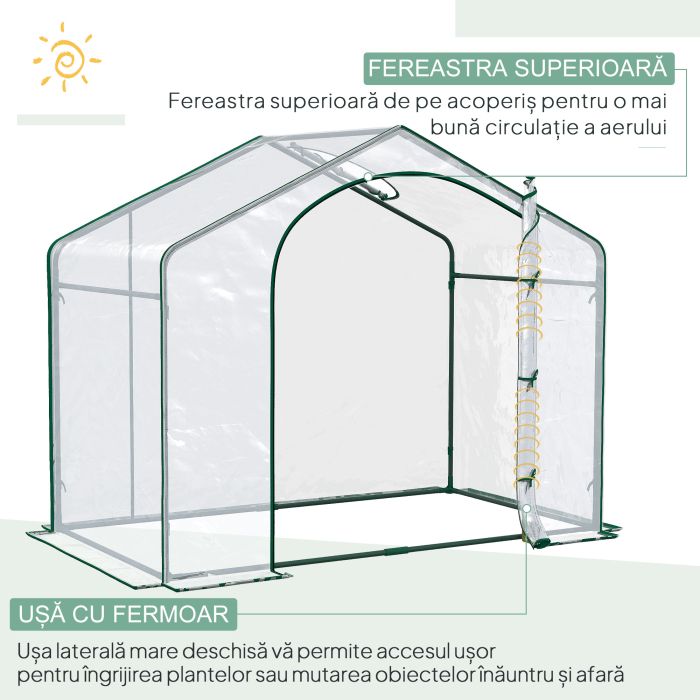  Sera de Exterior cu Intrare cu Fermoar si Aerisire Superioara, din Plastic si Otel, 180x100x152 cm, Transparenta [4]