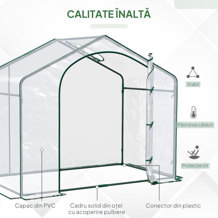  Sera de Exterior cu Intrare cu Fermoar si Aerisire Superioara, din Plastic si Otel, 180x100x152 cm, Transparenta [5]