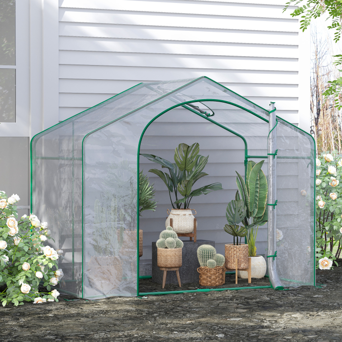  Sera de Exterior cu Intrare cu Fermoar si Aerisire Superioara, din Plastic si Otel, 180x100x152 cm, Transparenta [2]
