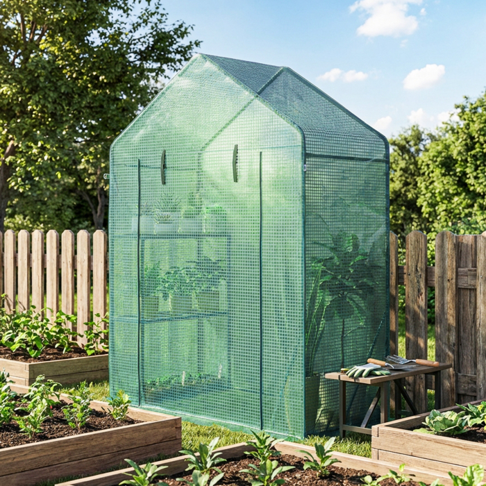  Sera de Gradina 143 x 73 x 195 cm cu Rafturi cu 2 Etaje, Verde [9]