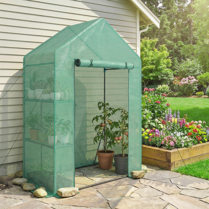  Sera de Gradina 143 x 73 x 195 cm cu Rafturi cu 2 Etaje, Verde [8]