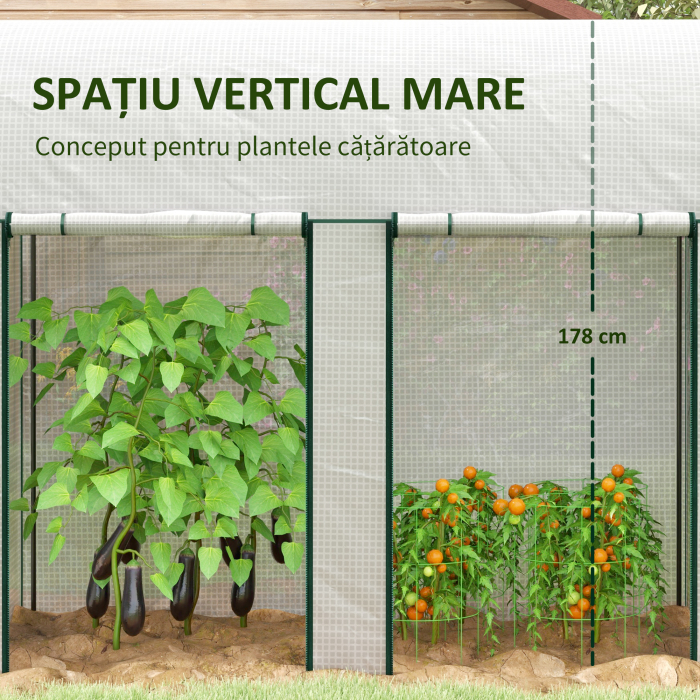  Sera de Gradina 2 m², 2 Usi Rulabile, Acoperire din PE 140g/m² Anti-UV, 2x1x1.78m, Alba [4]