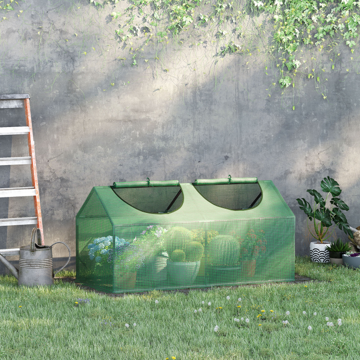  Sera de Gradina cu Acoperire din PE, tepuse si Margini Extinse, 120x60x60cm, Verde [2]