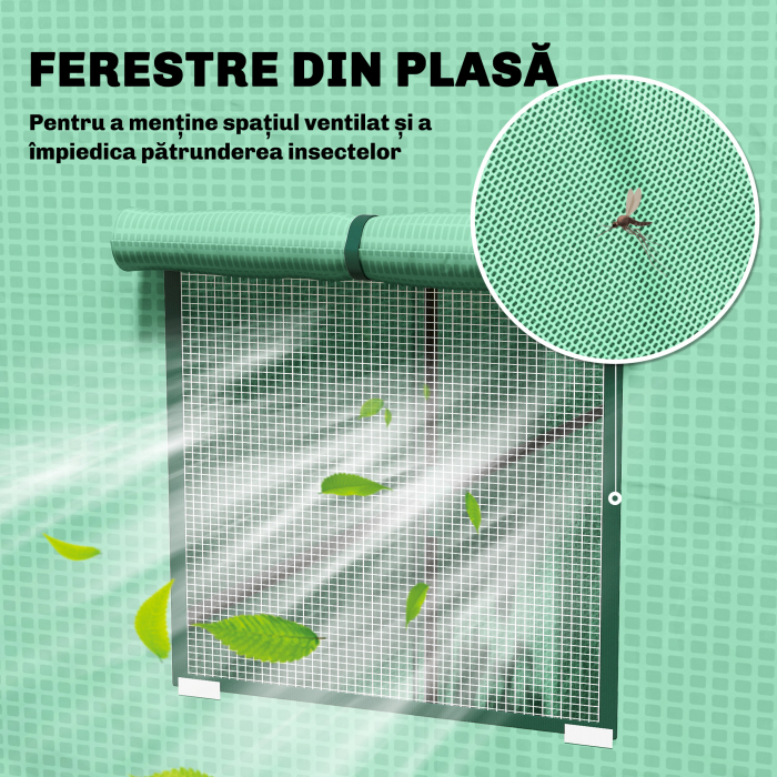  Sera de Gradina cu Acoperis inclinat, 2 Ferestre si Usa Rulabila, Sera pentru Legume cu Structura din Otel, Acoperire din PE Anti-UV, pentru Legume, Flori, Plante, 196x77x197 cm, Verde [6]