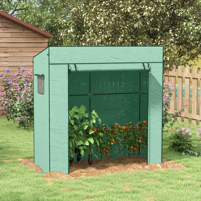  Sera de Gradina cu Acoperis inclinat, 2 Ferestre si Usa Rulabila, Sera pentru Legume cu Structura din Otel, Acoperire din PE Anti-UV, pentru Legume, Flori, Plante, 196x77x197 cm, Verde [9]