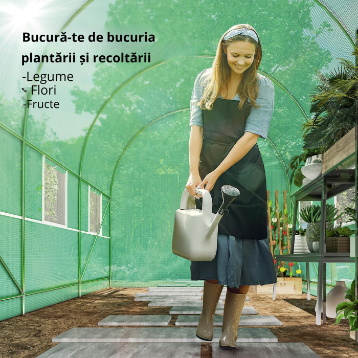  Sera de Gradina cu Ferestre, Usa si Acoperis Rotunjit, 3.5x2x2m, Verde [4]