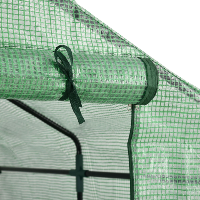  Sera de gradina cu rafturi, protectie din PE si usa care se ruleaza, 143L x 138l x 190H cm, verde [8]