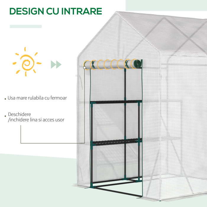  sera de gradina, cu usa tip rulou, 143x143x195cm, alb [5]