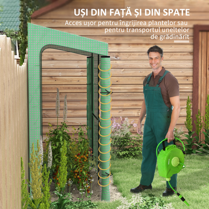  Sera de Gradina de Perete cu 2 Usi Rulabile si Acoperire din PE Anti-UV, 200x80x200 cm, Verde [5]