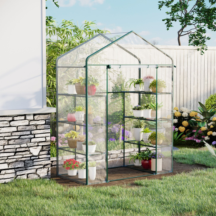  Sera de Gradina din Otel si PVC Transparent cu Usa Rulou, 143x73x195cm [2]
