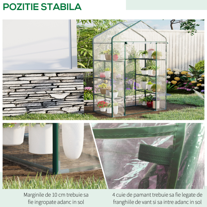  Sera de Gradina din Otel si PVC Transparent cu Usa Rulou, 143x73x195cm [6]