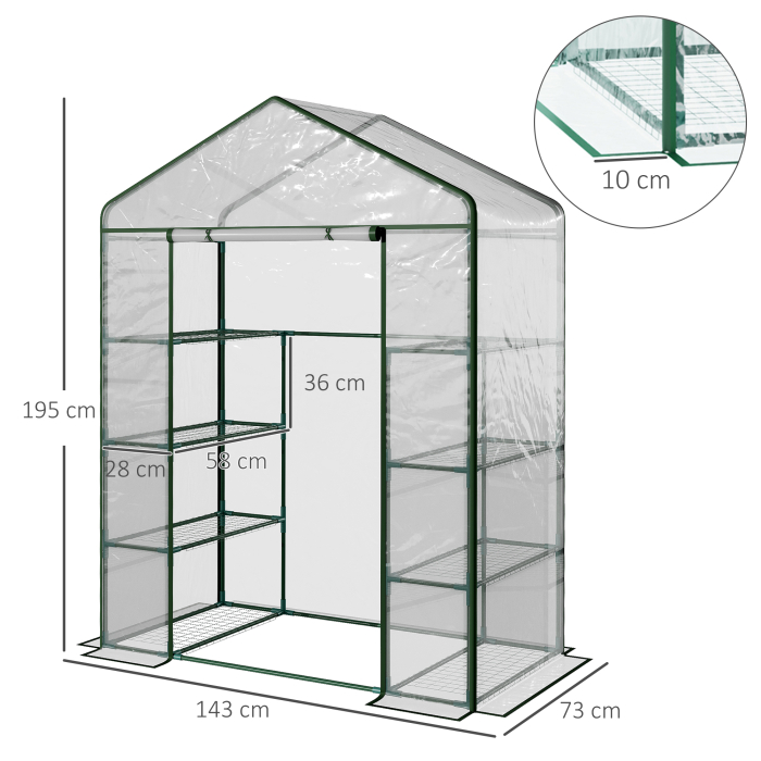  Sera de Gradina din Otel si PVC Transparent cu Usa Rulou, 143x73x195cm [3]