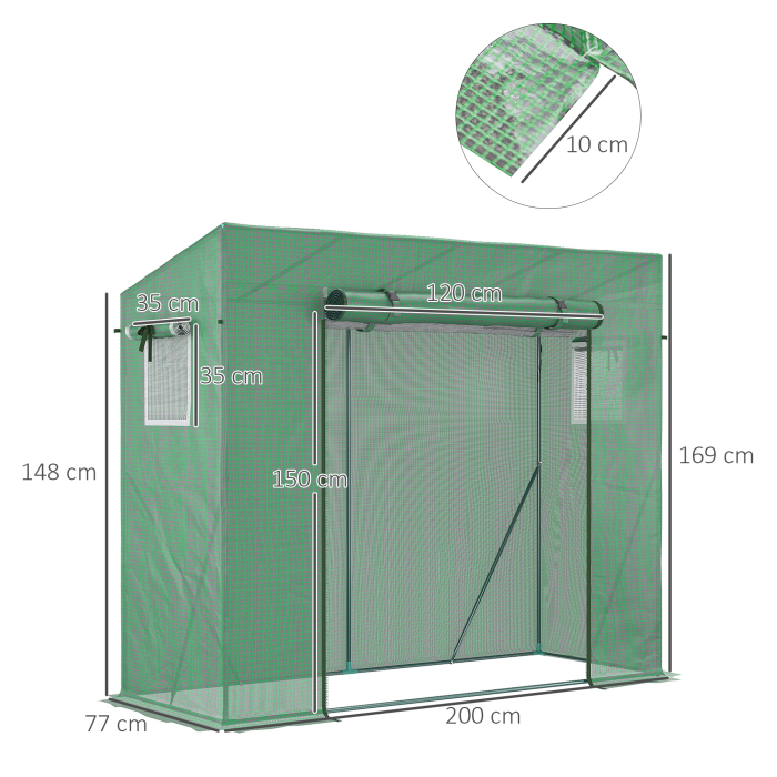  Sera de gradina din PE si otel cu 4 carlige, 2 ferestre laterale si copertina superioara ranforsata, 200x77x148-169 cm [3]