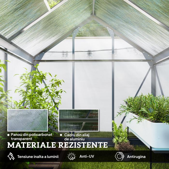  Sera de Gradina din Policarbonat Anti-UV cu Fereastra si Usa Glisanta, 190x132x201cm [5]
