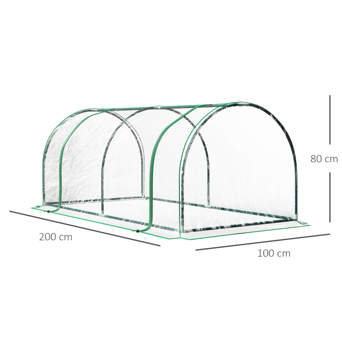  Sera de gradina in forma de tunel din otel cu acoperire din PVC, 200x100x80 cm, transparenta si verde [3]