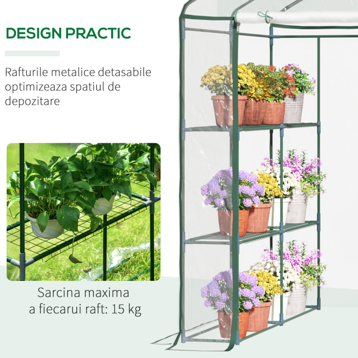  Sera de Gradina, Sera in Aer Liber, Sera de Balcon cu Rafturi pentru Plante Legumicole, 1,43x1,43x1,95 m, Transparenta [7]
