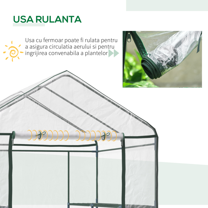  Sera de Gradina, Sera in Aer Liber, Sera de Balcon cu Rafturi pentru Plante Legumicole, 1,43x1,43x1,95 m, Transparenta [6]