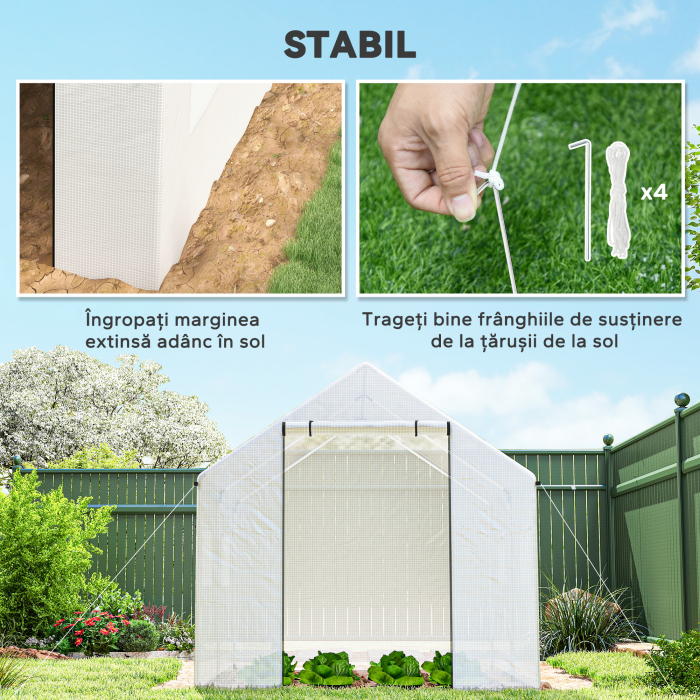  Sera de Gradina Tip Tunel 2x3x2 m cu Usi si Ferestre Rulabile, Sera pentru Gradina cu Acoperis inclinat, Structura din Otel si Acoperire din Polietilena, pentru Gradina, Verdeturi, Flori, Fructe, Ant [6]