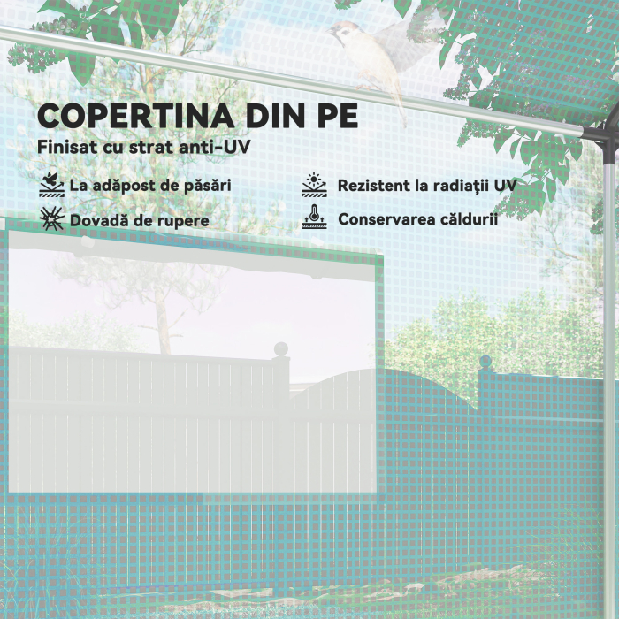  Sera de Gradina Tip Tunel 2x3x2 m cu Usi si Ferestre Rulabile, Sera pentru Gradina cu Acoperis inclinat, Structura din Otel si Acoperire PE, pentru Legume, Flori, Fructe, Anti-UV, Verde [4]