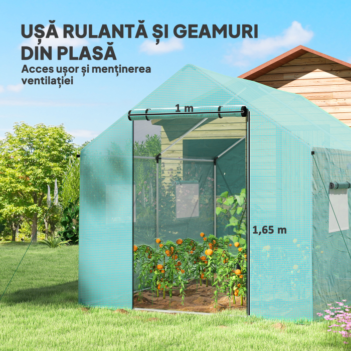  Sera de Gradina Tip Tunel 2x3x2 m cu Usi si Ferestre Rulabile, Sera pentru Gradina cu Acoperis inclinat, Structura din Otel si Acoperire PE, pentru Legume, Flori, Fructe, Anti-UV, Verde [5]