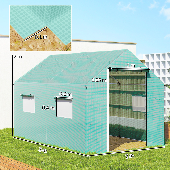  Sera de Gradina Tip Tunel 2x3x2 m cu Usi si Ferestre Rulabile, Sera pentru Gradina cu Acoperis inclinat, Structura din Otel si Acoperire PE, pentru Legume, Flori, Fructe, Anti-UV, Verde [3]