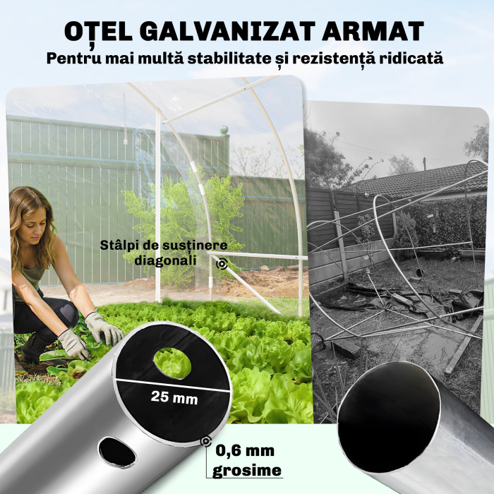  Sera de Gradina Tip Tunel 3x4x2 m cu 2 Usi Rulabile, Sera pentru Legume cu 4 intariri Diagonale, Cadru din Otel si Acoperis PE, pentru Legume, Flori, Fructe, Anti-UV, Transparent [4]