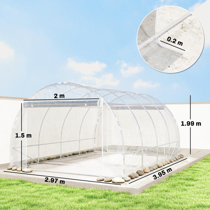  Sera de Gradina Tip Tunel 3x4x2 m cu 2 Usi Rulabile, Sera pentru Legume cu 4 intariri Diagonale, Cadru din Otel si Acoperis PE, pentru Legume, Flori, Fructe, Anti-UV, Transparent [3]