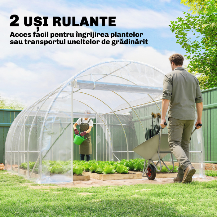  Sera de Gradina Tip Tunel 3x4x2 m cu 2 Usi Rulabile, Sera pentru Legume cu 4 intariri Diagonale, Cadru din Otel si Acoperis PE, pentru Legume, Flori, Fructe, Anti-UV, Transparent [6]