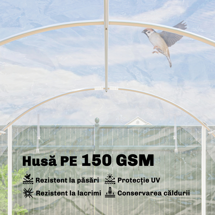  Sera de Gradina Tip Tunel 3x4x2 m cu 2 Usi Rulabile, Sera pentru Legume cu 4 intariri Diagonale, Cadru din Otel si Acoperis PE, pentru Legume, Flori, Fructe, Anti-UV, Transparent [5]