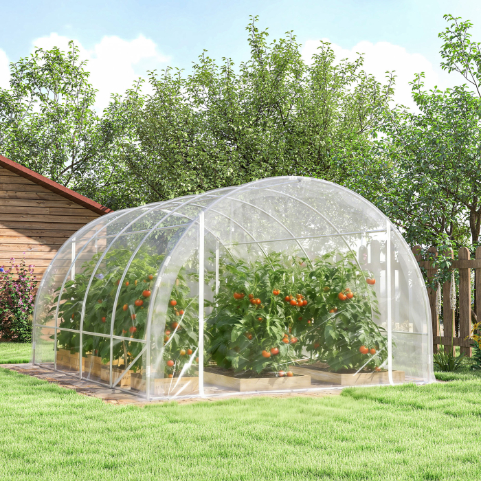  Sera de Gradina Tip Tunel 3x4x2 m cu 2 Usi Rulabile, Sera pentru Legume cu 4 intariri Diagonale, Cadru din Otel si Acoperis PE, pentru Legume, Flori, Fructe, Anti-UV, Transparent [9]
