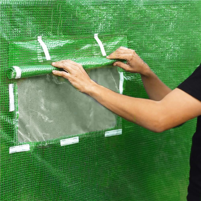 Sera gradina tip tunel 200x450x200 cm, folie PE 140g/m2 UV4, 9 ferestre cu plase tantari, usa cu incuietori, 9 mp, verde [29]