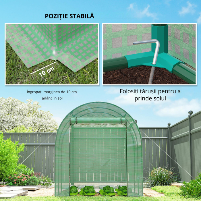  Sera de gradina tip tunel cu ferestre si usi rulante, sera pentru plante cu invelis din PE, verde, 180x180x200cm [5]