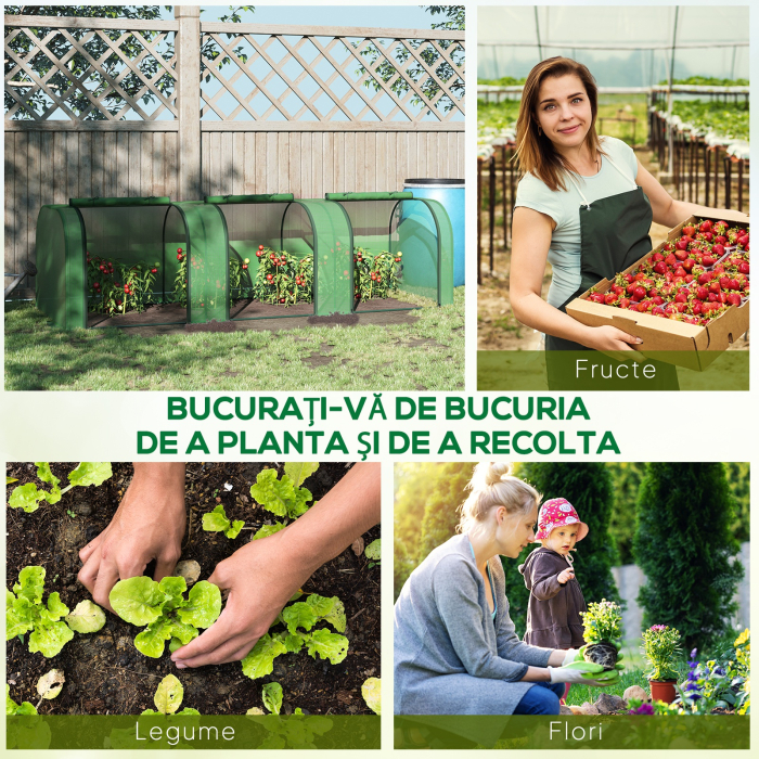 Sera de Gradina tip Tunel din Otel si Plastic PP cu Usi care se Ruleaza 295x100x80 cm, Verde [8]