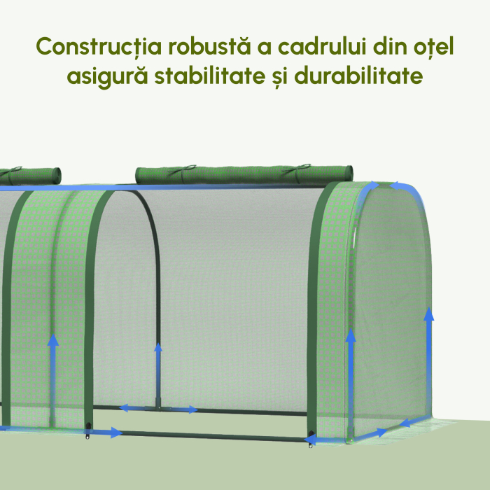  Sera de Gradina tip Tunel din Otel si Plastic PP cu Usi care se Ruleaza 295x100x80 cm, Verde [4]