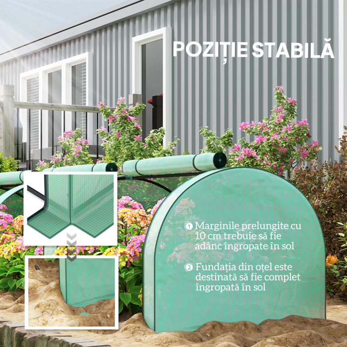  Sera de Gradina Tip Tunel din Otel si Plastic PP cu Usi Rulabile, 3x1x0,8 m, Verde [5]