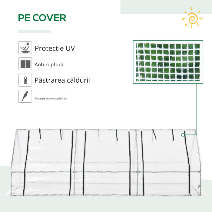  Sera de Gradina tip Tunel din PE pentru Plante si Flori cu Margini Extinse si Usi cu Fermoar 295x100x80 cm, Alb lucios [6]
